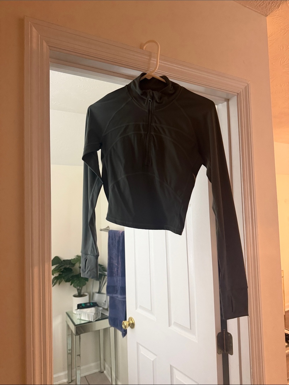 Women's Long Sleeve Half-Zip Crop Top - Dark Grey